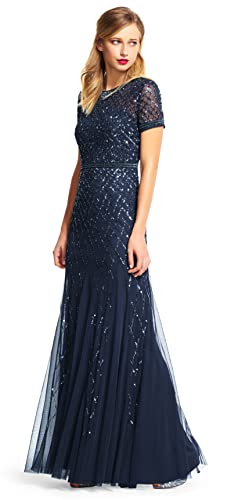 Adrianna Papell Women's S/S Grid Beaded Gown