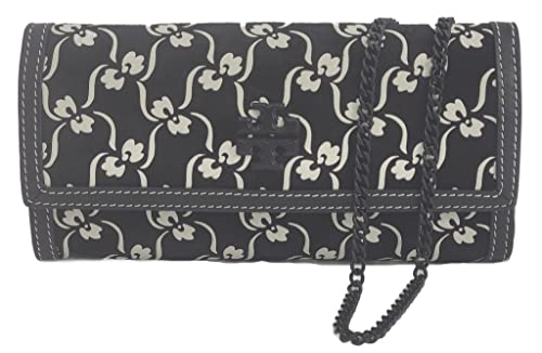 Tory Burch 139569 Juliette Black/White Floral Design Leather/Suede Women's Chain Wallet