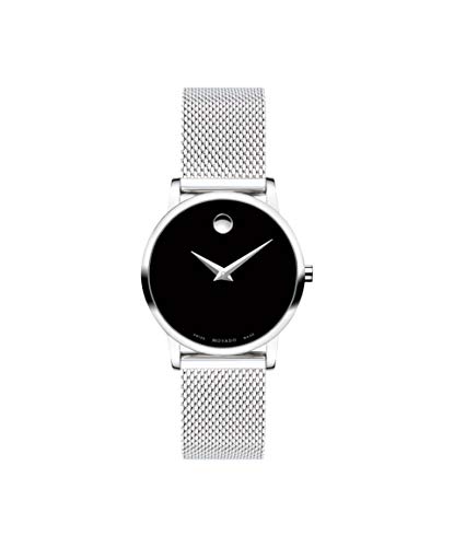 Movado Women's Museum Stainless Steel Watch with a Concave Dot Museum Dial, Black/Silver (607220)