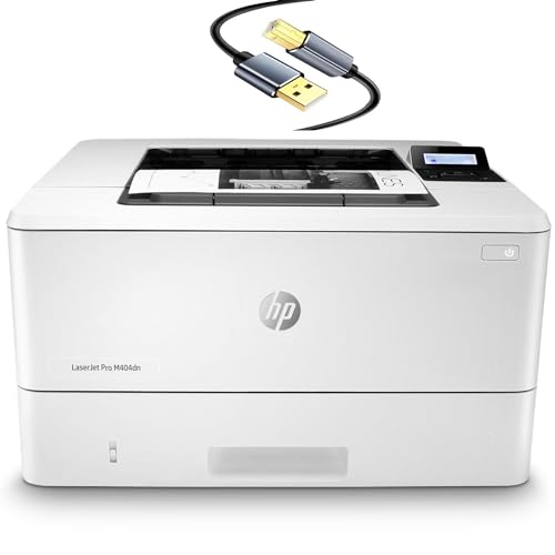 HP Laserjet Pro M404dn Single-Function Wired Monochrome Laser Printer, White - Print only - Ethernet only, 40 ppm, 1200 x 1200 dpi, Auto Duplex Printing, 8.5 x 14, 2-line LCD, Tillsiy Printer Cable