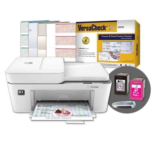 VersaCheck HP DeskJet 4155 MXE MICR All-in-One Printer X1 Gold Printing Software Bundle, White