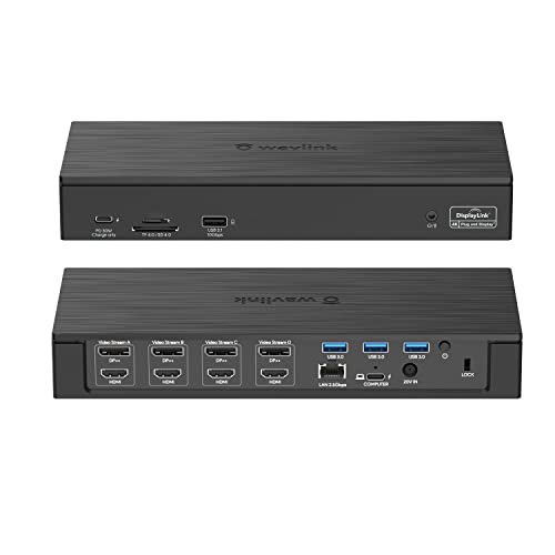 WAVLINK DisplayLink Laptop Docking Station - Quad Monitor 5K/4K@60Hz, 100W Charging - Thunderbolt 4/3, USB-C/A - M1 M2 Mac/Windows/Chrome/Ubuntu - 4 HDMI, 4 DP, 180W Power, SD 4.0 CR, 2.5Gbps LAN