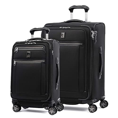 Travelpro Platinum Elite Softside Expandable Luggage, 8 Wheel Spinner Suitcase, TSA Lock, Men and Women (Shadow Black, 2-Piece Set (21/25))