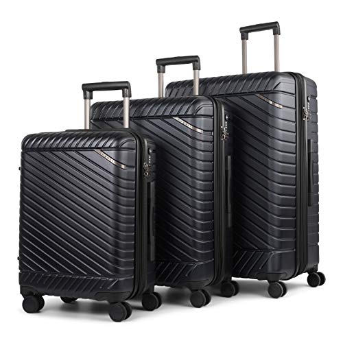 BUGATTI Oslo Collection 3 Piece Hard Shell Luggage Set, Polycarbonate Expandable Suitcases with 360-Degree Spinner Wheels, 20 Inch Carry On, 24 Inch Mid-size, 28 Inch Large Bags, Navy