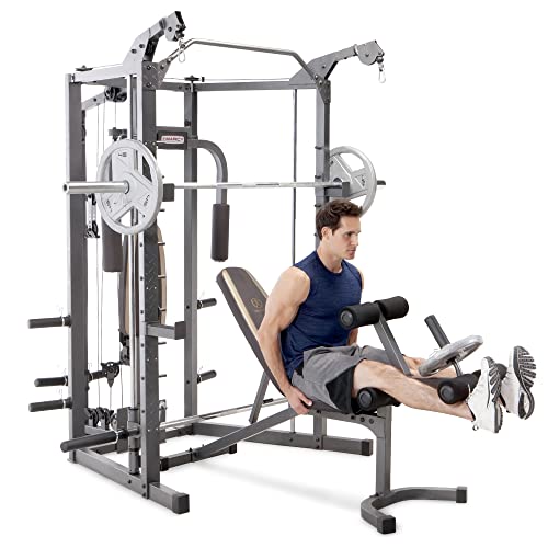 Marcy Smith Cage Machine with Workout Bench and Weight Bar Home Gym Equipment SM-4008