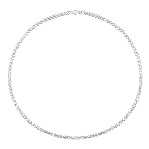 Dewberry Four Prong Round Shape Lab Grown Diamond Elegant Tennis Necklace For Women | 14k White Gold, VVS-VS-EF)