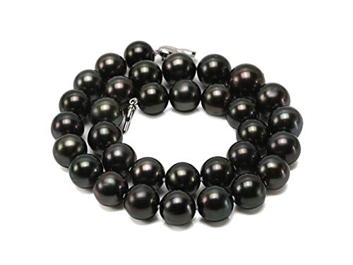 JYX Pearl AAAA+ Natural Tahitian Black Pearl Necklace 12-14mm Round Pearl Beads Strand 17.5