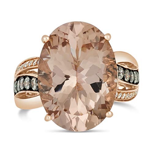 LeVian 14K Rose Gold, Oval Cut Morganite & 1/2 Cttw White/Chocolate Diamond Bow Fashion Ring (H-I & Fancy Brown Color, SI1-SI2 Clarity) - Size 7