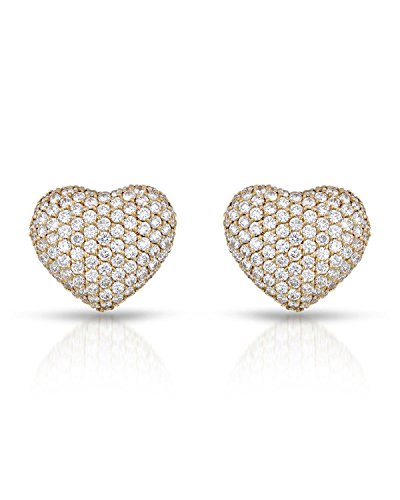 HELLMUTH 18K Yellow Gold 2.86 CTW Color F-G, VVS2 Diamond Heart Earrings For Women. Length 13 mm.