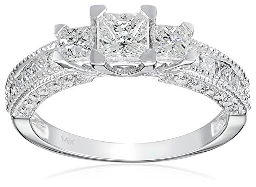 Dazzlingrock Collection 2.25 Carat (ctw) 14k Princess & Round Diamond Ladies 3 Stone Engagement Bridal Ring 2 1/4 CT, White Gold