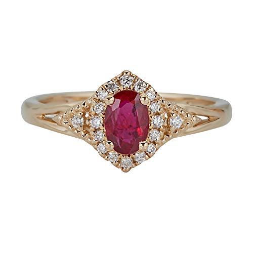 Gin & Grace 10K Yellow Gold Mozambique Genuine Ruby Ring with Diamonds for women | Ethically, authentically & organically sourced (Oval-Cut) shaped Ruby hand-crafted jewelry for her | Ruby Ring for women