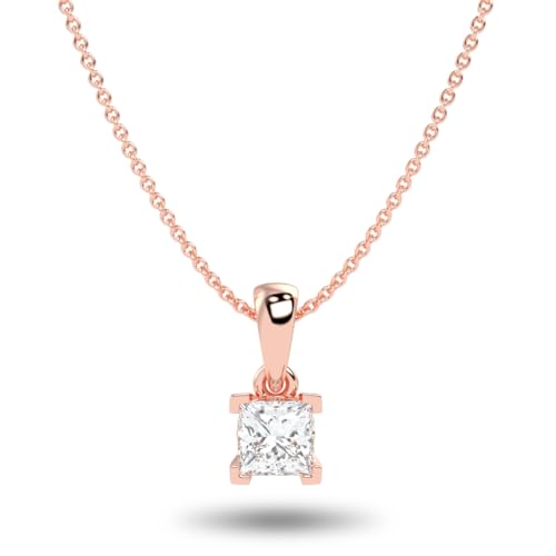 Carbon Atelier IGI Certified 1/4 to 1 Carat Princess Cut Lab Grown Diamond Square Solitaire Pendant Necklace for Women in 14k Gold (G-H, VS1-VS2, cttw) on 18 Inch Long Chain with Lobster Claw