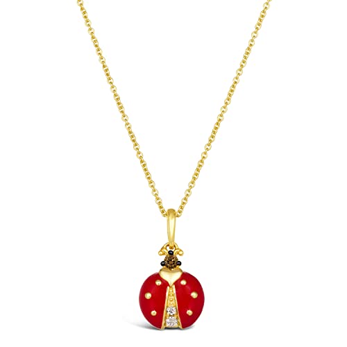 1/20 Carat Chocolate Diamond Ladybug Pendant Necklace for Women in 14k Yellow Gold (White/Brown, 0.05 cttw) on 20 Inch Long Chain with Lobster Claw Clasp by LeVian