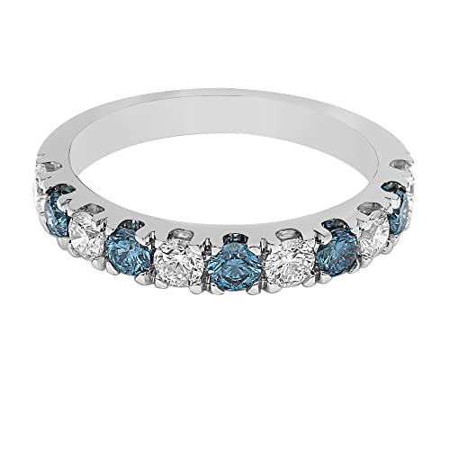 New World Diamonds 14k White Gold Lab-Created Blue Diamond Wedding Ring Band (1.00 cttw, F-G Color, VS-SI Clarity)