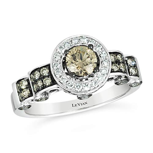 1 1/5 Carat White and Chocolate Diamond Halo Scalloped Ring for Women in 14k White Gold (G-H/Fancy Brown, VS2-SI1, cttw) Anniversary Promise Ring Size 5 to 9.5 by LeVian