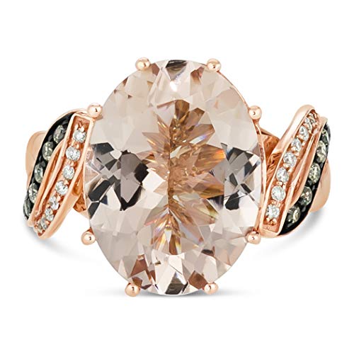 LeVian 14K Rose Gold, Oval Morganite & 1/4 Cttw White/Chocolate Diamond Split Shank Engagement Ring (H-I & Fancy Brown Color, SI1-SI2 Clarity) Size 7