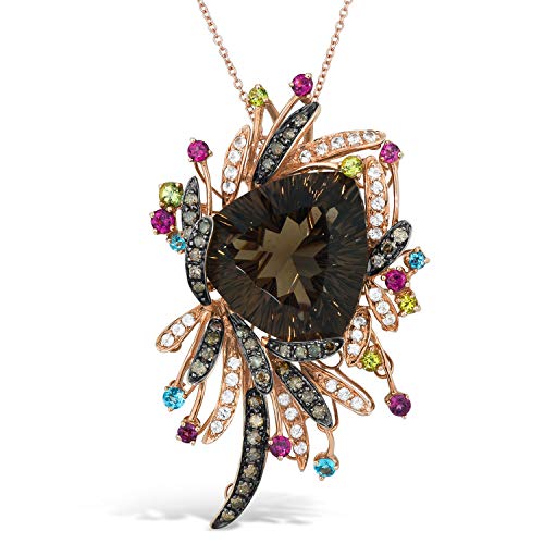 2/3 Carat Chocolate Diamond with Semi Precious Gemstones and Trillion Cut Smoky Quartz Pendant Necklace for Women in 14k Gold (Fancy Brown, SI1-SI2, cttw) on 18 Inch Chain with Spring Ring by LeVian