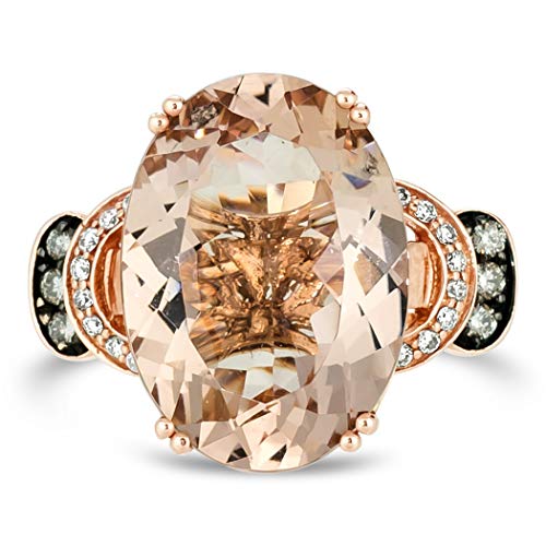 LE VIAN 14K Rose Gold, Oval Cut Morganite & 1/5 Cttw White/Chocolate Diamond Tiered Fashion Ring (H-I & Fancy Brown Color, SI1-SI2 Clarity) - Size 7