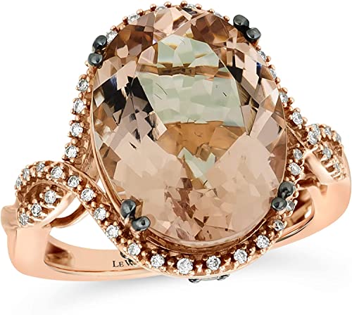 1/4 Carat Diamond and Oval Morganite Halo Engagement Ring for Women in 14k Rose Gold (Fancy Brown/G-H, VS2-SI2, cttw) Promise Anniversary Ring Size 5 to 10 by LeVian