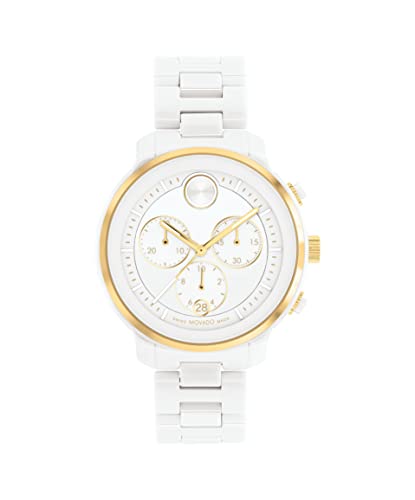 Movado 3600933 Bold Verso Women's Swiss Quartz Ionic Plated Light Gold Steel and Ceramic Link Bracelet Watch, Color: White