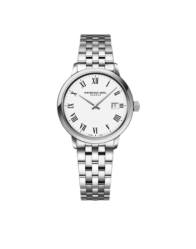 RAYMOND WEIL Toccata Classic Women's Watch, Quartz, White Dial, Black Roman Numerals, Stainless Steel Bracelet, 29 mm (Model: 5985-ST-00300)