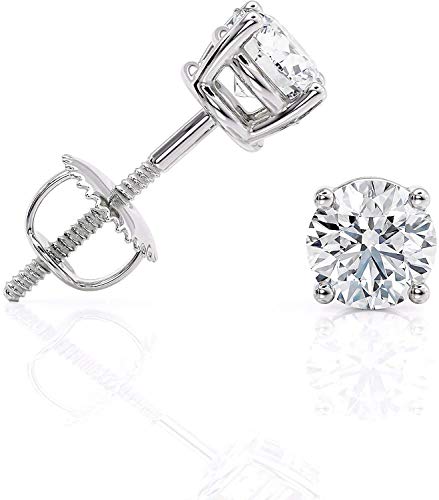 1/4 to 6 Carat D-E Color Lab Grown Diamond Stud Earrings for Women in 14k White Gold cttw 4-Prong Basket Secure Screw Back Made in USA by Beverly Hills Jewelers