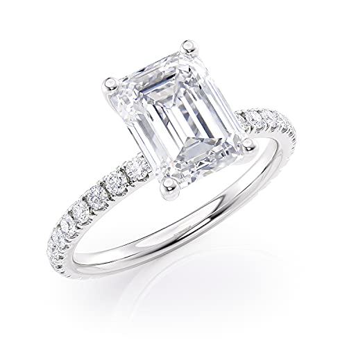 Beverly Hills Jewelers 2 to 6 Carat Emerald Cut Moissanite Engagement Ring for Women - 2/5 Carat Natural Diamond - 14k Gold (G-H/VS, SI, cttw, DEW) Anniversary Promise Ring Size 4 to 11 Made in USA