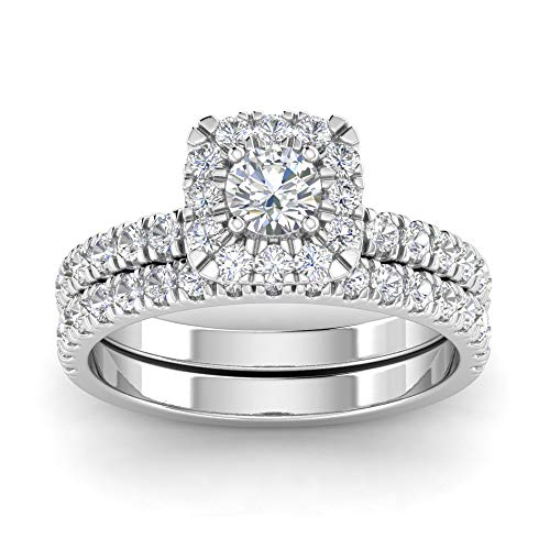 IGI Certified 1.50 Carat TW Diamond Halo Engagement Ring Bridal Set in 10k White Gold (G-H, I2-I3)