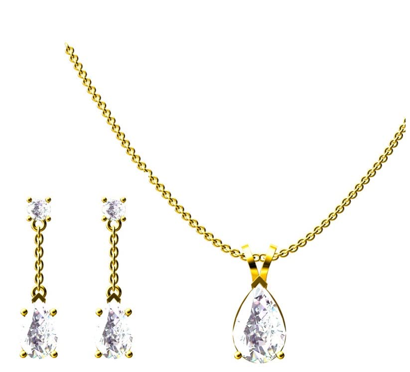 Solid 18k Yellow GOLD 4ct HANDMADE CERTIFIED Diamond Jewelry SET Diamond Tear Drop Diamond Necklace Teardrop Diamond Earrings Screw Back Earrings Teardrop Jewelry sets for women Mother's day Gift